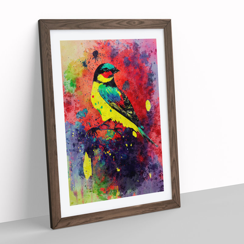 Splashed Bird No.4 Abstract - Wall Art, 48cm H x 36cm W, Walnut Framed, White