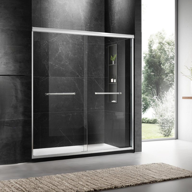 74'' H Door Sliding Frameless Shower Door With 6Mm Tempered Glass, Brushed Nickel
