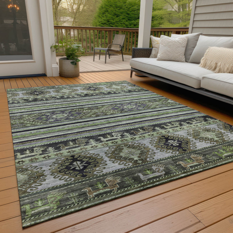 Tapis de fougère intérieur / extérieur lavable à la machine Claudian ACN1626, Rectangle 5 pi x 7 pi 6 po