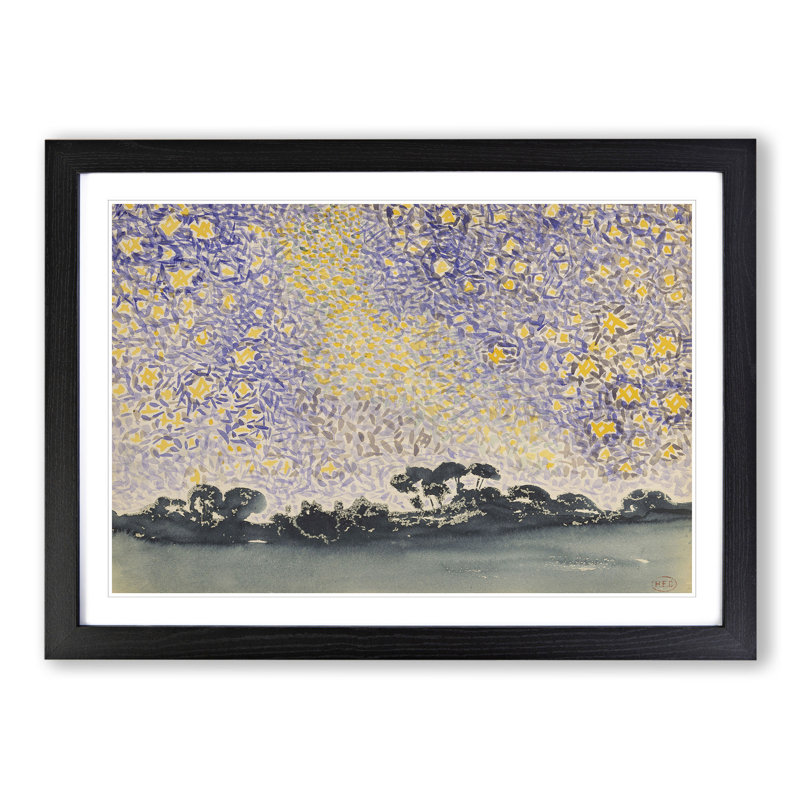 Landscape with Stars Vol.2 by Henri-Edmond Cross - Picture Frame Painting, 48cm H x 65cm W x 2cm D, Black Framed