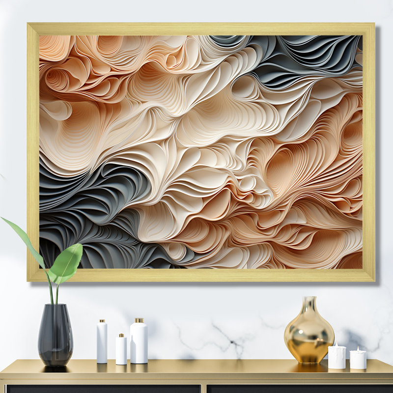 «Beige and Orange Custards Collage I», art mural abstrait, L 20 po x H 12 po, Cadre doré simple