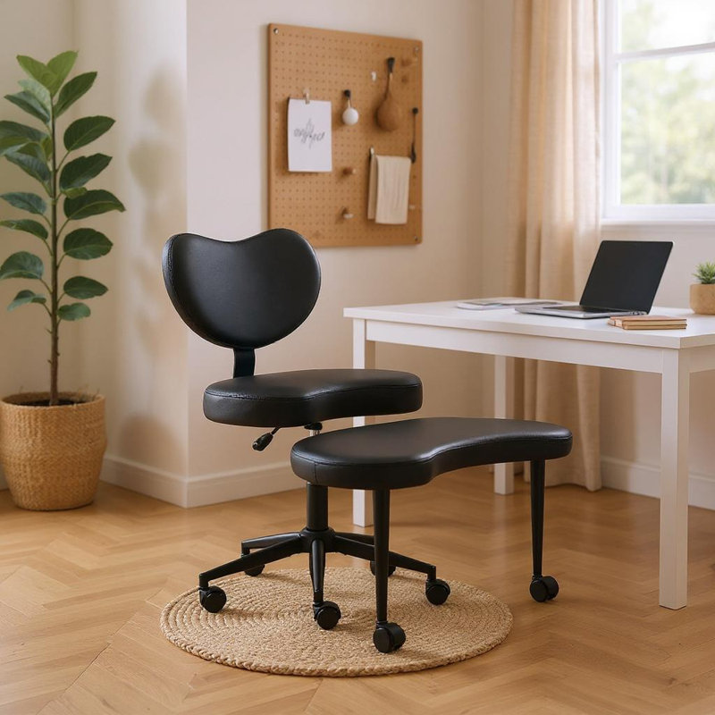 Ergonomic Cross-Legged Task Chair with Adjustable Footstool, Memory Foam Cushio