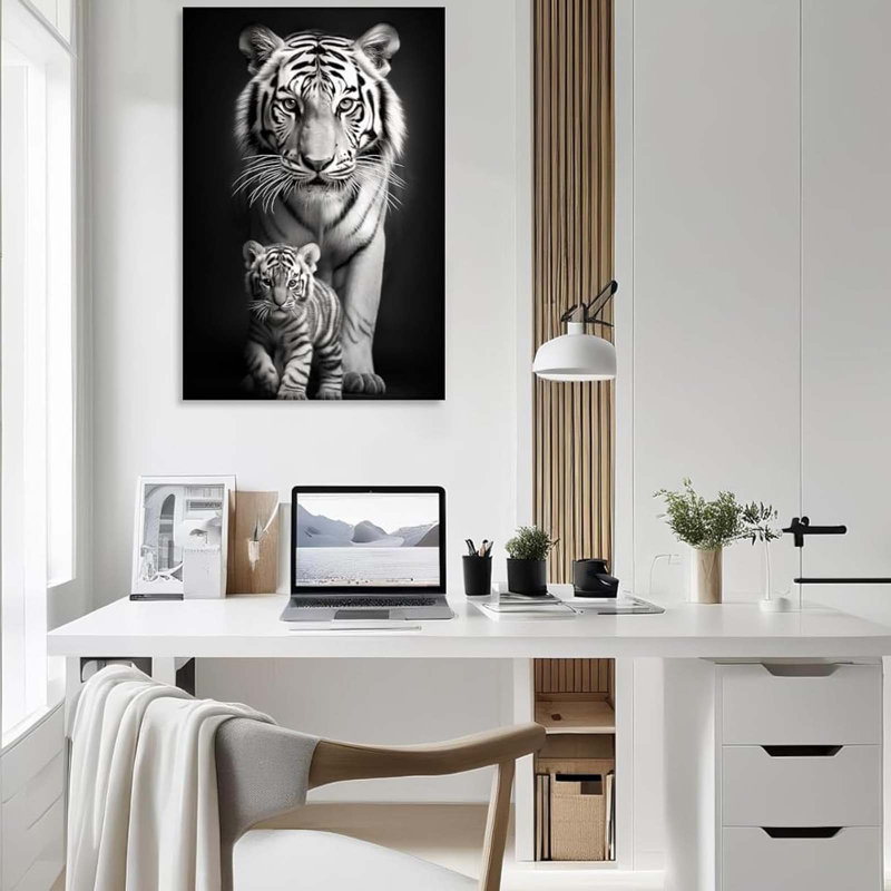Canvas Wall Art Tiger Decor Picture Tiger And Cub Painting Wild Animal Poster Modern Artwork, 45 cm H x 30 cm W