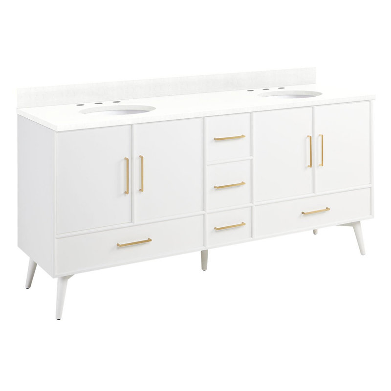 72" Novak Vanity with Undermount Sinks - Bright White, Feathered White Quartz, 8” Centers