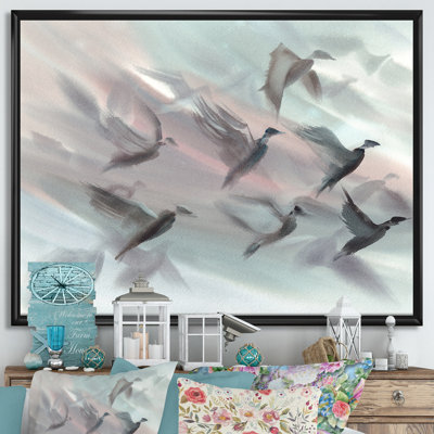 «Silhouttes Flock of Birds Flying on Pastel Fond I», reproduction d'art sur toile