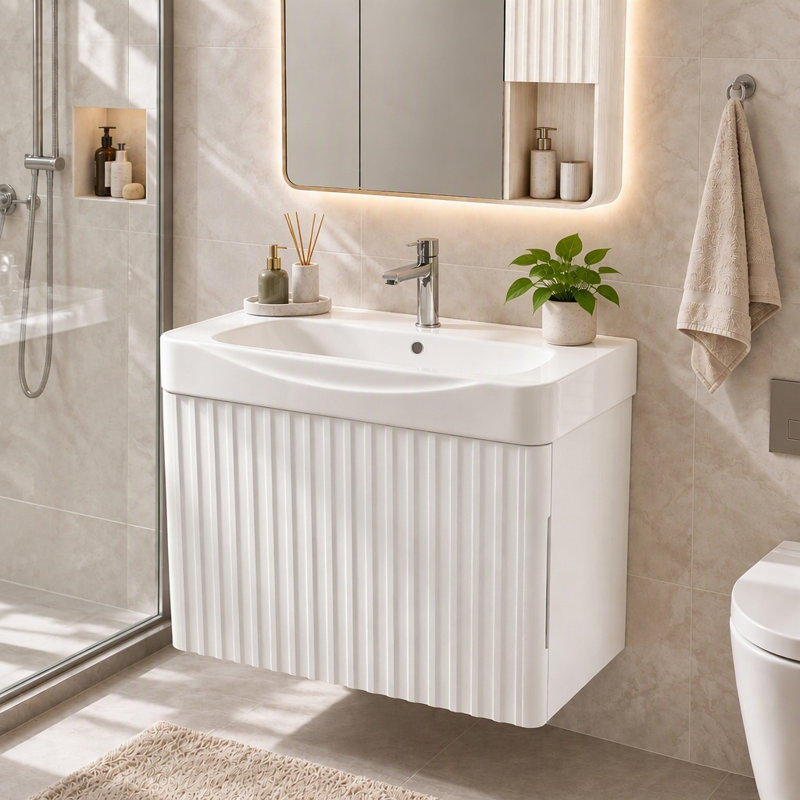 Meuble-lavabo simple avec comptoir en céramique, White
