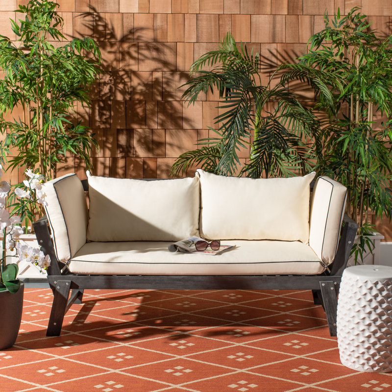 Lit de jour pour l'extérieur de 85,4 po de largeur avec coussins Jacqueline, Beige, Naturel