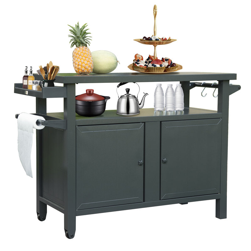 Metal Grill Carts Outdoor with Storage and Wheels, Dark Gray