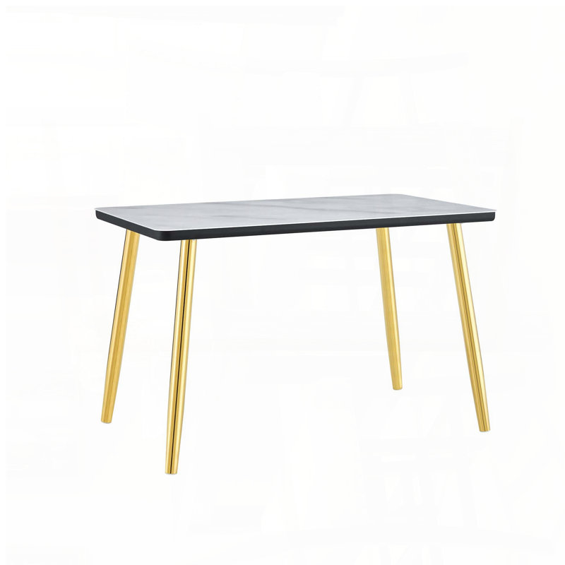 Rectangular Dining Table with Double-Layer Tempered Glass and Gold Metal Legs (47.3", Seats 4-6), Gold