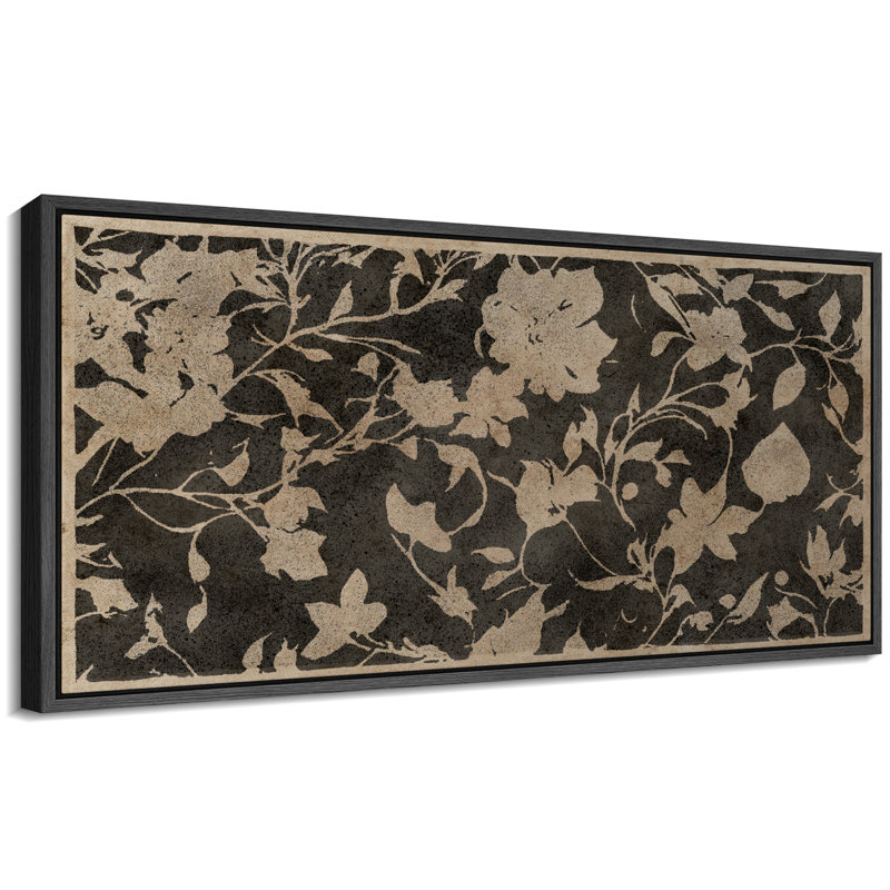 Abstract Botanical Vintage Floral Pattern in Landscape Retro Decor Extra Large Artwork Wall Art, 30" H x 60" W, Black
