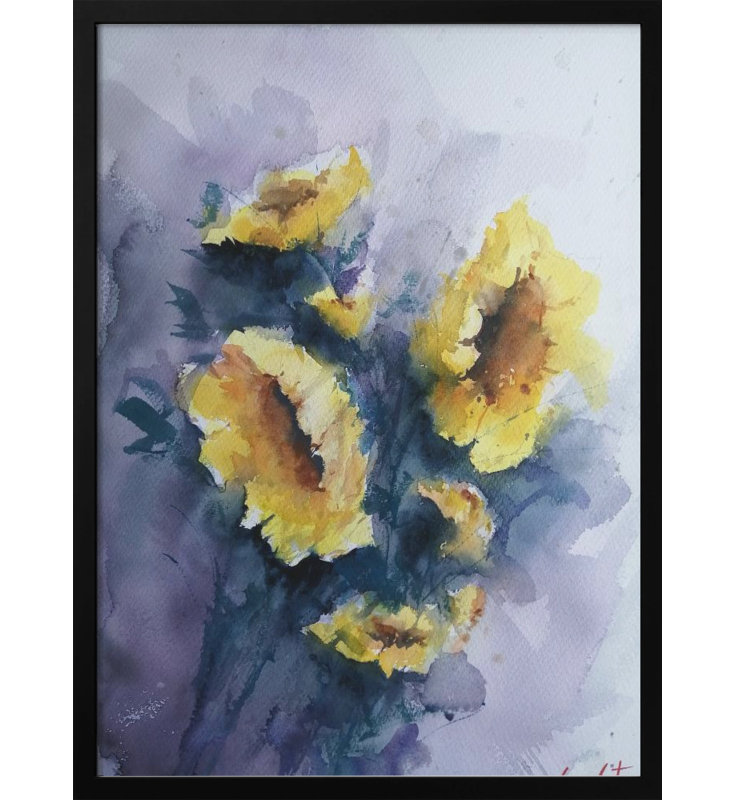 "Sunflowers", art mural texturé encadré, Noir, H 14 po x l 10 po