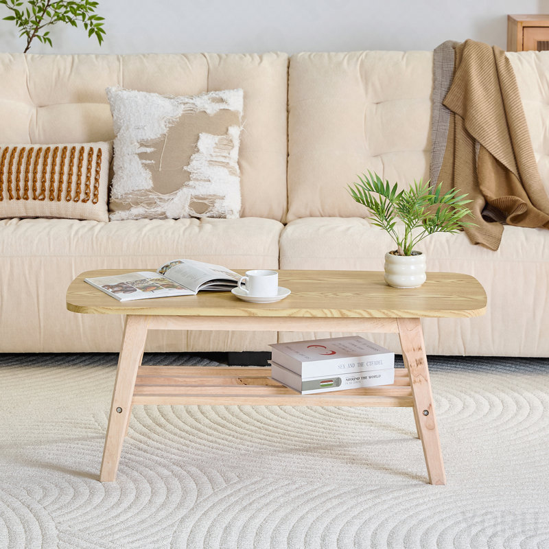 Table basse 39 po en bois massif - rangement double couche - bois