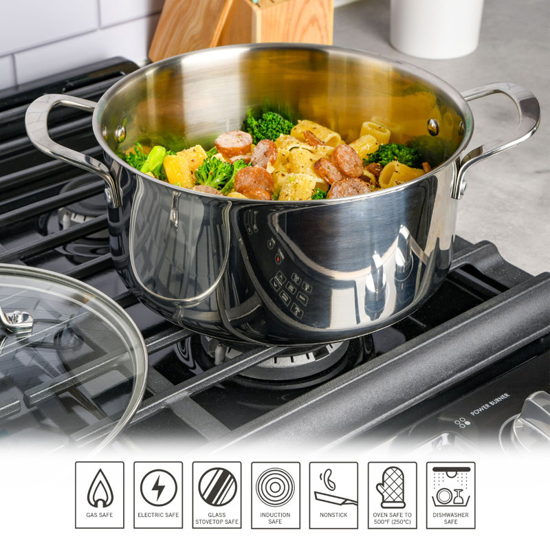5-Quart Stainless Steel Non-Stick Dutch Oven with Glass Lid