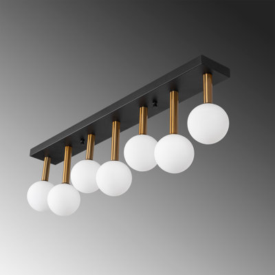 Modern Scandinavian Chandelier, Metal Body with Glass Cap, 32.3 x 3.9 x 10.2 Inches | Socket Type: 7 x G9 Max 8W, Black & Antique White Finish | Stylish Lighting for Living Room, Dining Room & Entryway