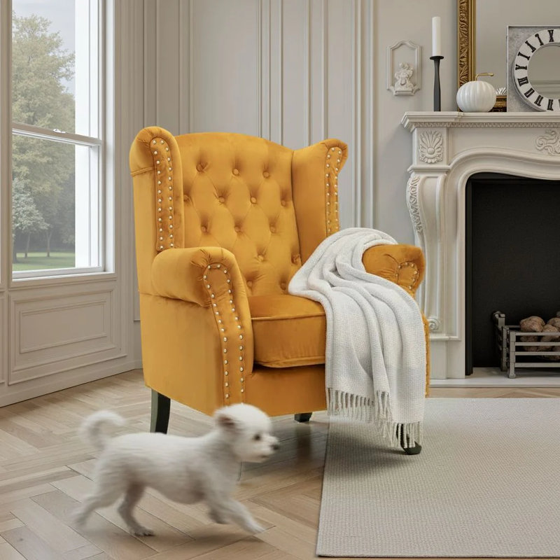 Henley Baden Wingback Chair, Sage Green, Velvet