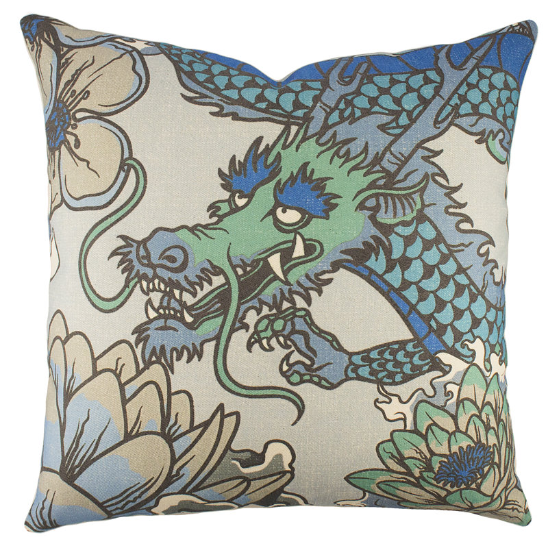 Cotton Blend Reversible Throw Pillow, Blue