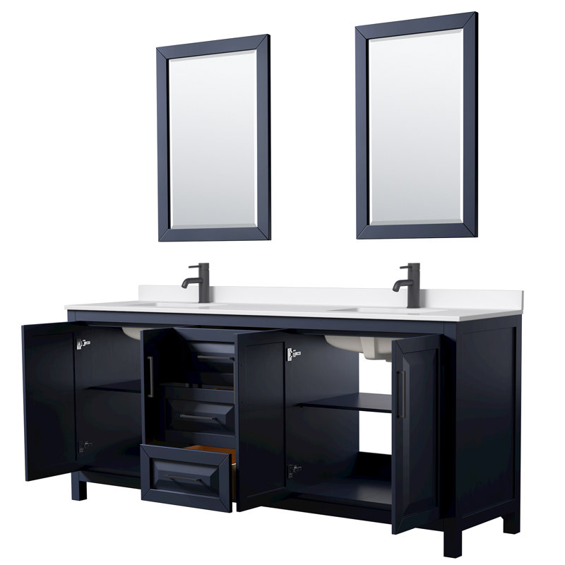 Daria 80 in. with Mirror Vanity, Giotto Quartz, Blue, Matte Black
