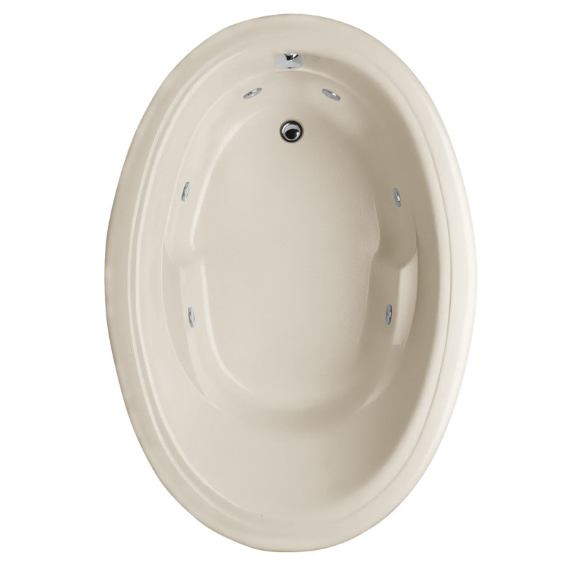 Riley 66'' L Whirlpool Bathtub, Biscuit, Polished Nickel