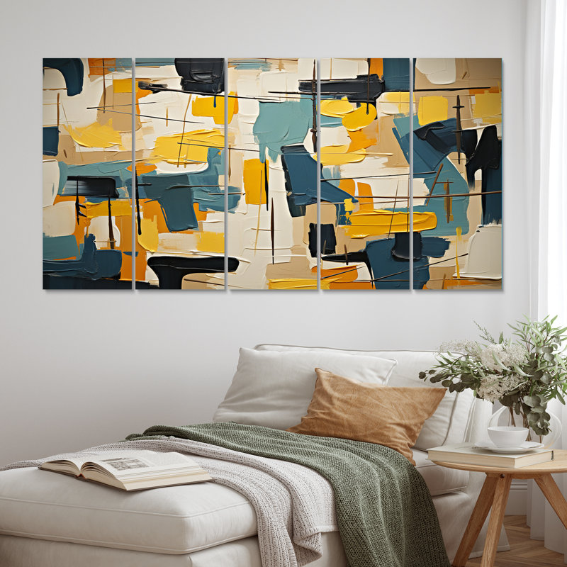 Squared Ceremony Abstract Expressionism - Abstract Wall Decor - 5 Equal Panels