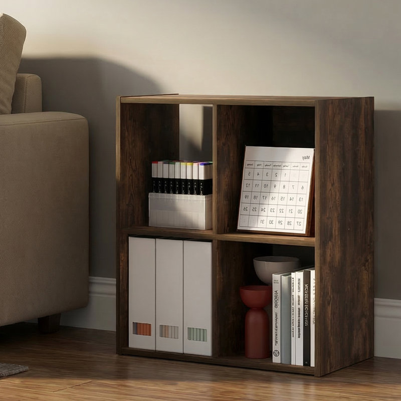 Anzalone Cube Bookcase, (4 Shelves) 24.17" H x 24.02" W x 11.61" D, Amber Pine