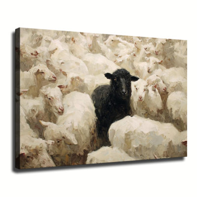 Wooden Framed Canvas Painting Artistic printing The Bold Black Sheep Standing Tall in the Herd Unique and creative wall decor