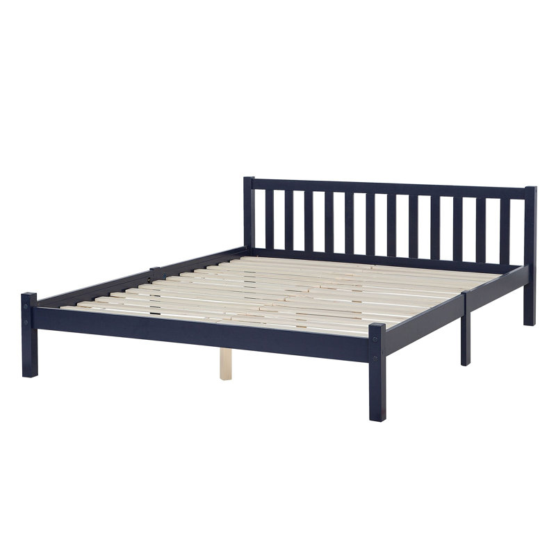 Persephone Solid Wood Bed, Navy Blue, European Kingsize (160 x 200 cm)