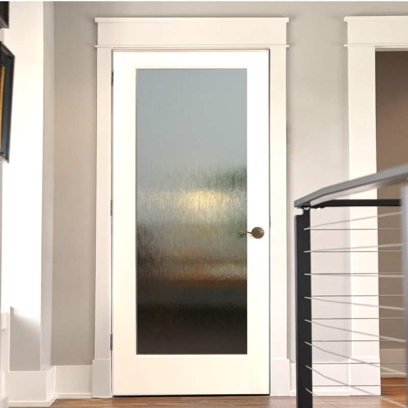 80'' Primed White Solid Wood Rain Glass Slab Door