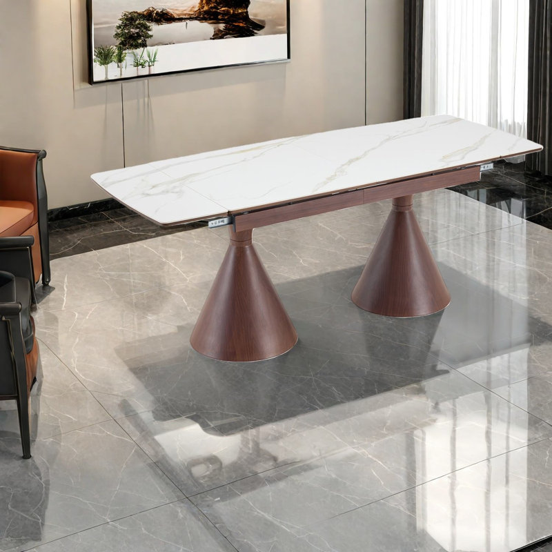 Tables de salle à manger extensibles (table seulement, sans chaises, avec plateau et pieds), métal MDF marbré, cuisine moderne