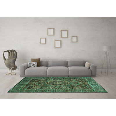 Tapis oriental en chenille tissé à la machine en bleu