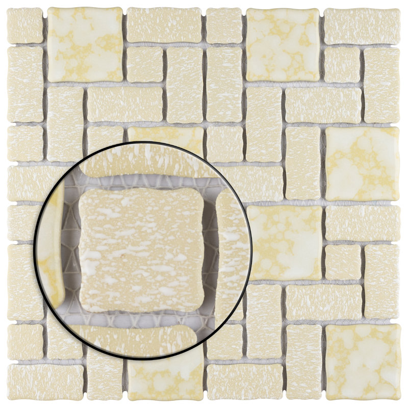 Academy Random Sized Straight Edge Porcelain Versailles Mosaic Wall & Floor Tile, Gold/White