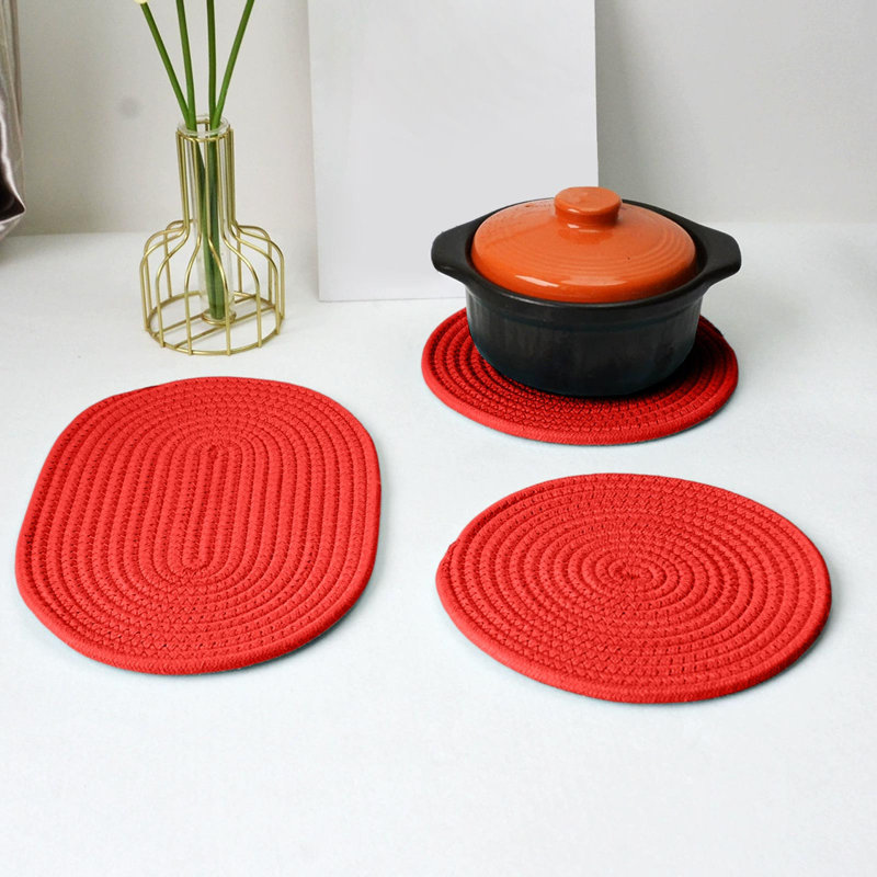 Napperon en coton avec nappe tissée ronde et isolante thermique, Rouge