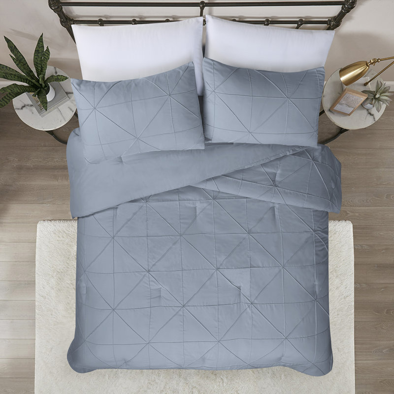 Ensemble d'édredon en microfibre Hartford Pintuck, Édredon pour très grand lit + 2 taies décorativ, Bleu