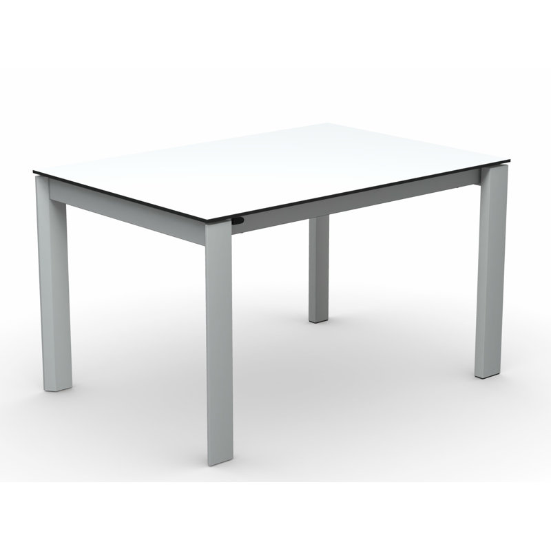 Eminence Extendable Solid Wood Dining Table, Matte Optic White, 35.5" W x 51.25" L, Beton Gray Melamine