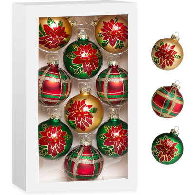 9 boules de Noël en forme de boule de Noël - décorations suspendues rouges, dorées et vertes de 2,65 po pour décorations pour arbres, fêtes, fêtes et fêtes