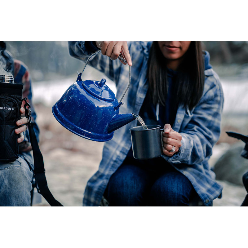 Blue Enamel 3-Quart Tea Kettle with Metal Handle