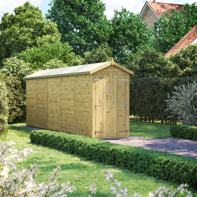Powersheds 20 x 4ft Premium Pressure Treated Timber Windowless Apex Garden Shed, Double Doors