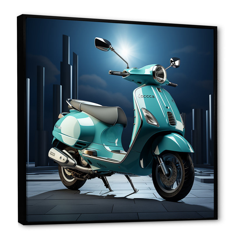 Scooter rétro sur toile, Cadre flottant noir, H 16 po x l 16 po