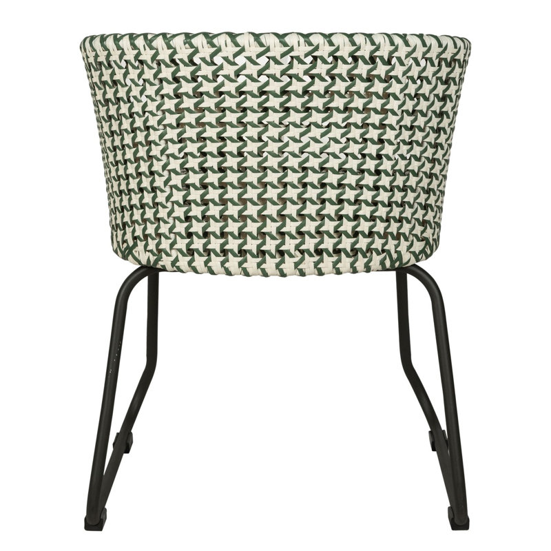 Luna Woven Rattan Outdoor Arm Chair, Green/White Seat/Black Frame