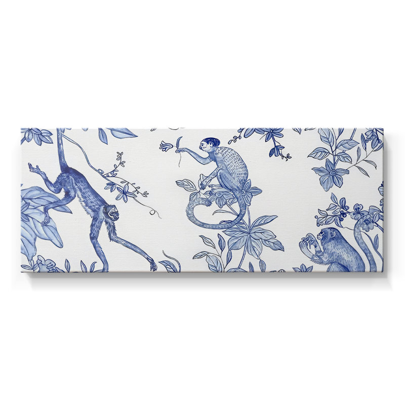 «Blue Monkey Land Toile I», toile tendue avec châssis - prête à être accrochée, H 16 po x l 40 po