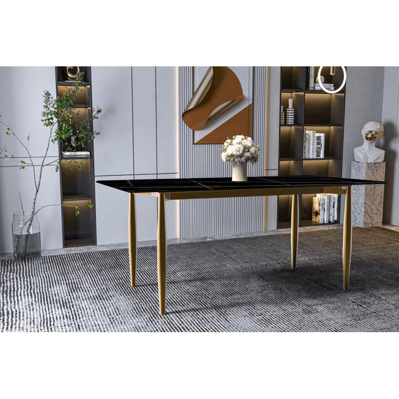 Metal Base Dining Table, 55.11" W x 31.5" L, Black/Gold