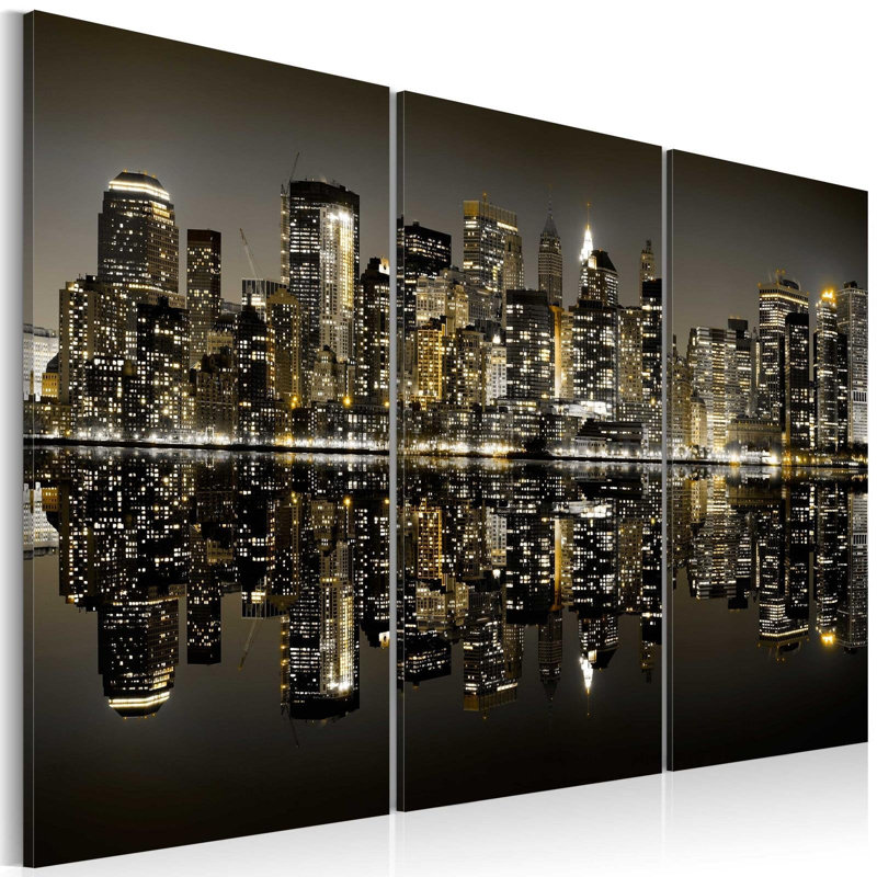 Clarra Golden New York sur toile, reproduction de 3 pièces, H 16 po x l 24 po x P 0,7 po