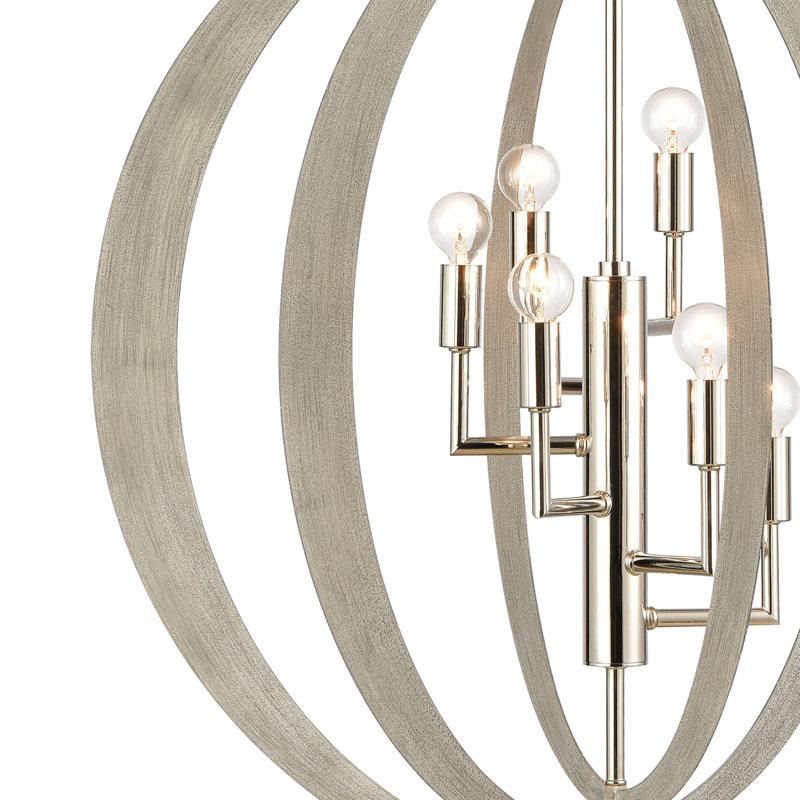 Lustre à 6 lumières de 26 po de largeur avec anneaux Retro - nickel poli