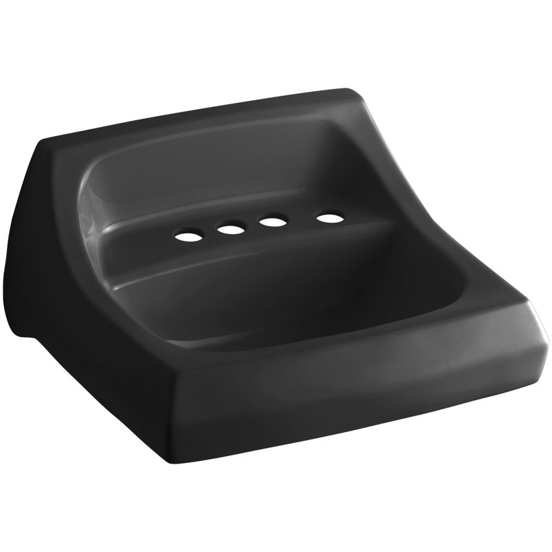 Kingston Ceramic 22" Wall Mount Bathroom Sink with Overflow, Black Black