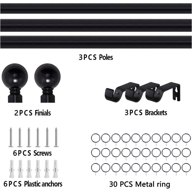 Adjustable 70 cm to 300 cm Rod 2.8 cm, Matte Black
