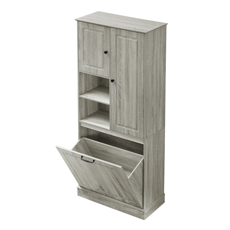 67.7"H Slim Freestanding Bathroom Storage Cabinet with Adjustable Shelf Multi-Functional Organizer for Bathroom/Laundry Room (White/Black/Oak Grey)