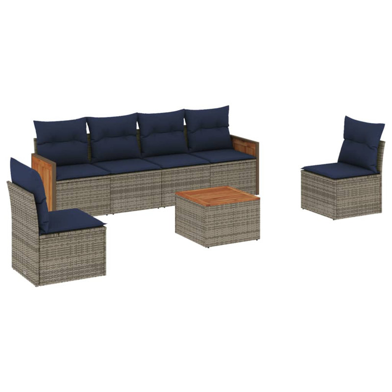  7 Piece Patio Sofa Set With Cushions Gray Poly Rattan