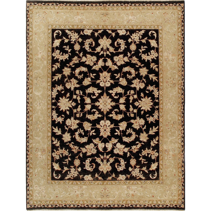 Hand Knotted Oriental Area Rug in Black/Beige, Rectangle 10' x 14'