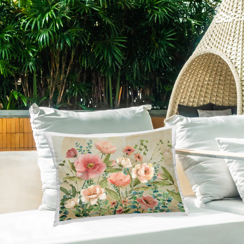 Coussin d'extérieur Cluster of Spring Blooms, Vert / fleurs roses