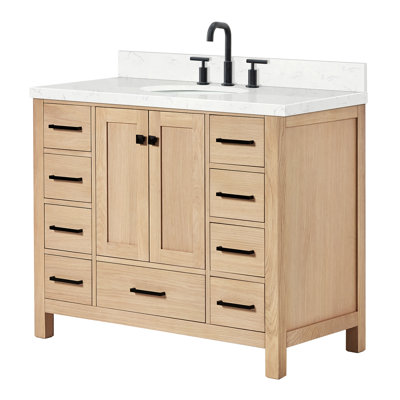 Cambridge 42.25'' Single Bathroom Vanity with Carrara Quartz Top