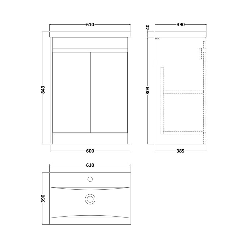 Havana Bathroom Vanity, Soft Linen, 62 cm W